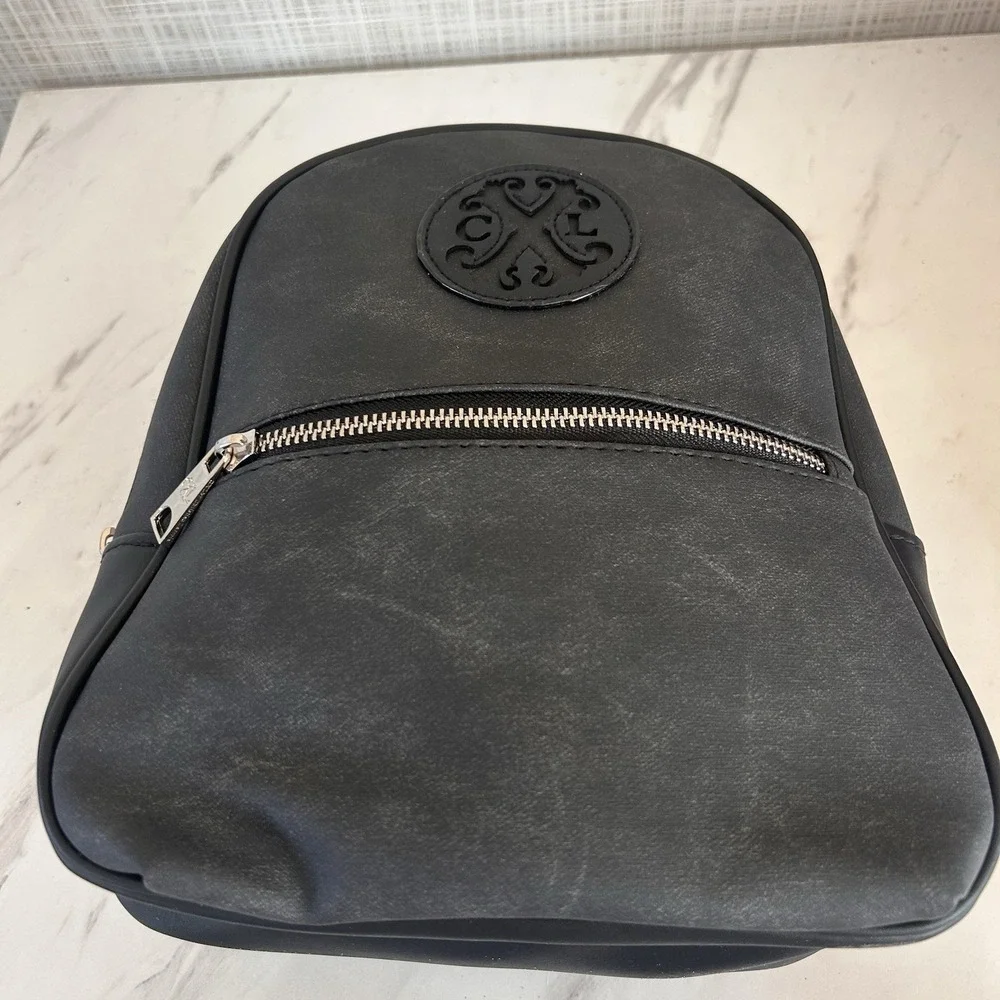 Christian Lacroix Backpack CXL Womens Black Denim Marley PU Zip Logo Pockets $98
